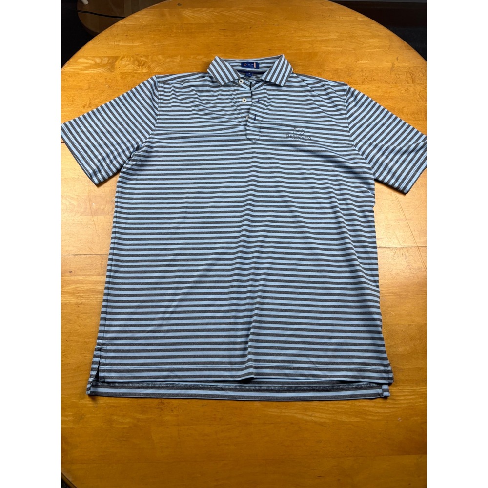 Stitch Golf Mens Blue Gray Striped Polo Shirt Reynolds Lake Oconee Size Medium